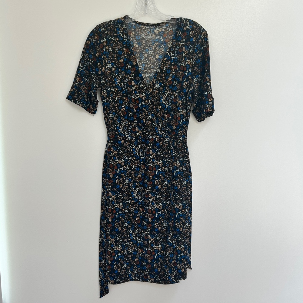 Apt. 9 Faux Wrap Dress XS Floral Pattern Stretchy 3/4 Sleeve Midi Easy Wash